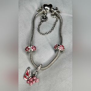 Butterfly Flowers .925 Silver Charm Pandora style Bracelet